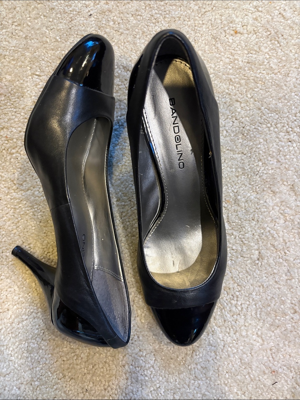 Bandolino Black Leather & Patent Toe Pumps